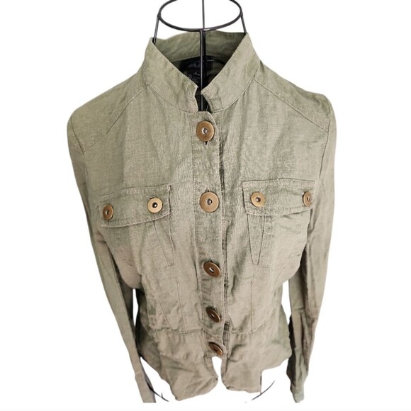 Taxi 100% Linen Military Utility Big Buttons Jacket Medium Safari Whimsigoth - Picture 5 of 9